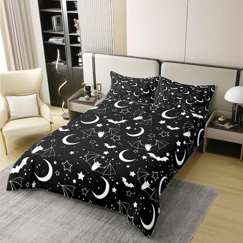 Vista 2 de Castle Fairy Juego de funda de edredón de esqueleto para adolescentes, 100% algodón natural, juego de funda de edredón en blanco y negro