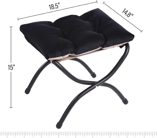 Vista 3 de LITA Taburete reposapiés tapizado plegable, moderno y pequeño otomano portátil con cojín de algodón grueso desmontable acolchado con marco de metal