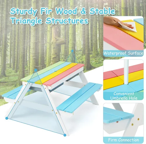 Vista 8 de Costzon Mesa de Picnic para Niños con Contenedores Sensoriales, Mesa de Arena y Agua 4 en 1 con Sombrilla de Altura Ajustable, Superficie de Mesa