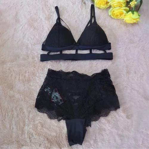 Vista 7 de Women Fashion Sexy Naughty Lingerie Lace Color Matching Three-Piece Underwear Babydoll Lingerie