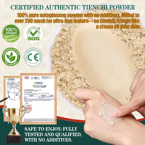 Vista 3 de Polvo Tienchi 100% puro 300 g/10.58 oz Sanqi Notoginseng Root Powder Hierbas chinas 200 Malla ultrafina para té y sopa, sin aditivos, vegano, sin