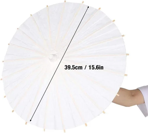 Vista 2 de Paraguas de papel impermeable, color blanco puro, hecho a mano, de papel aceitado chino para bodas, damas de honor (diámetro de 15.6 pulgadas)