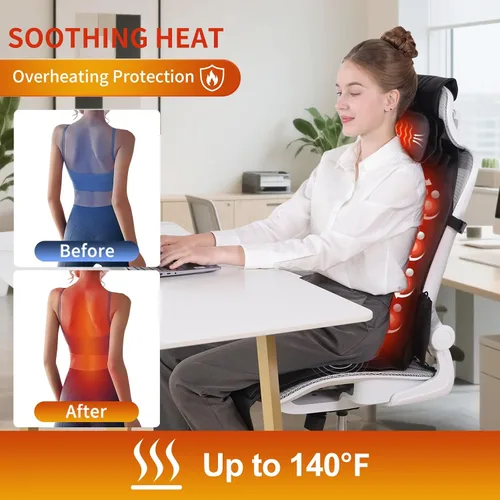 Vista 3 de Masajeador de espalda Shiatsu con calor, almohadilla para silla de masaje para espalda completa, masajeador de silla con soporte para el cuello
