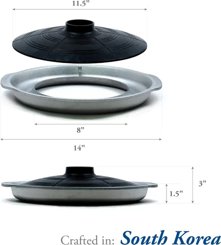 Vista 5 de COOKKING - Sartén para parrilla BBQ tradicional coreana, forma de caldera con tapa - Parrilla de aluminio fundido antiadherente
