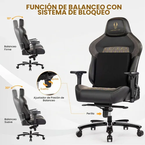 Vista 7 de Silla de juegos grande y alta de 440 libras con base de metal, espuma viscoelástica, lumbar 4D, reposabrazos ajustable, silla de computadora