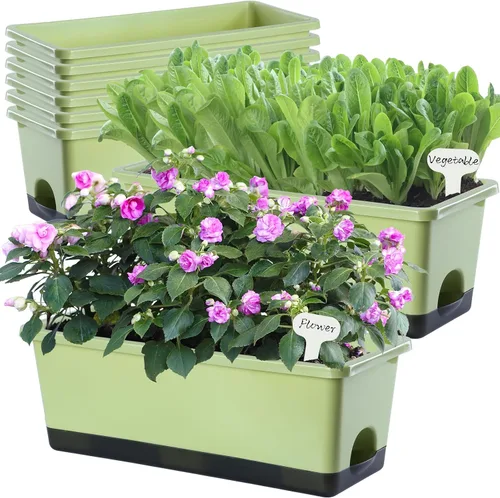 Vista 15 de Oliz Macetero rectangular para ventana, 8 unidades, 17 pulgadas con agujeros de drenaje y bandejas, macetas para alféizar de ventana, patio, jardín