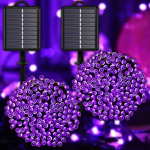 Vista 10 de Guirnalda de luces solares azules impermeables para exteriores, paquete de 2 unidades de 144 pies, 400 LED con 8 modos de impermeabilidad IP44