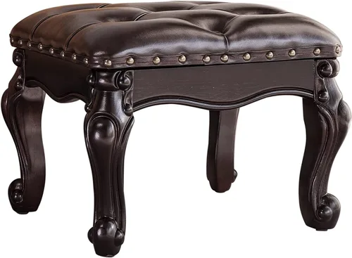 Vista 9 de Otomana con reposapiés, taburete tapizado de cuero de microfibra para sala de estar, sofá, entrada, madera maciza (negro, marrón)