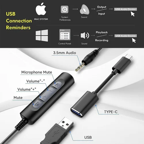 Vista 6 de Auriculares con micrófono, auriculares USB con micrófono para PC, auriculares de computadora con micrófono de cancelación de ruido con función