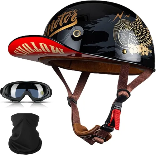Vista 15 de Cascos para motocicleta de adultos, casco de béisbol de motocicleta, aprobado por DOT para hombres y mujeres con visera, casco de media cáscara