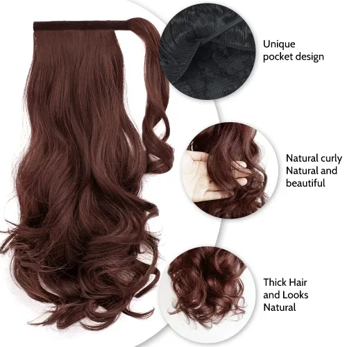 Vista 6 de Auburn - Extensiones de cabello con clip de cola de caballo, extensiones de cola de caballo de 16 pulgadas, rizadas, onduladas, sintéticas