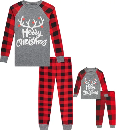 Vista 2 de Babyroom Pijamas de algodón a juego para niñas y niños pequeños, 4 piezas, ropa de dormir de Navidad