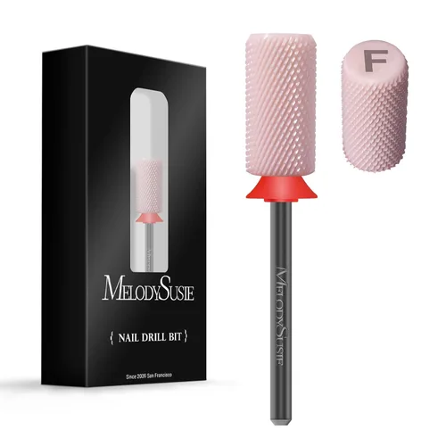 Vista 9 de MelodySusie Brocas de cerámica para uñas, 3/32 pulgadas, chaflán superior plana, puntas de barril grandes, eliminación rápida de acrílico o gel Rosa