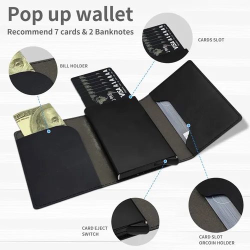 Vista 5 de DEGDFSGR Funda de aluminio para tarjetas de crédito, funda de cuero de primera calidad, bolsillo frontal, triple con bloqueo RFID, ranura