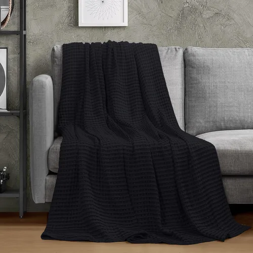 Vista 3 de Utopia Bedding Manta de gofre 100% algodón, tamaño individual, color negro, 90 x 72 pulgadas