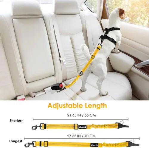 Vista 26 de SlowTon Cinturón de seguridad para perro, correa de cinturón de seguridad ajustable para perro, 2 en 1, cinturón de seguridad para perro