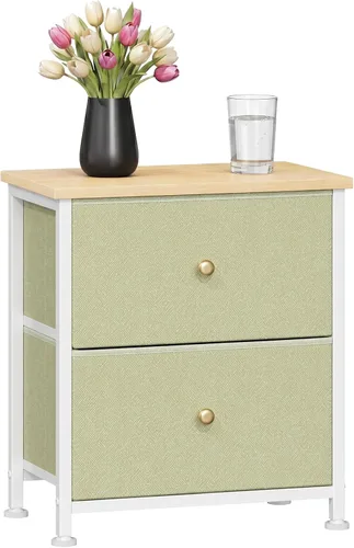 Vista 15 de Sweetcrispy - Mesita de noche pequeña con 2 cajones de tela, mesa auxiliar para dormitorio, para mesita de noche de 20 pulgadas de alto para Negro
