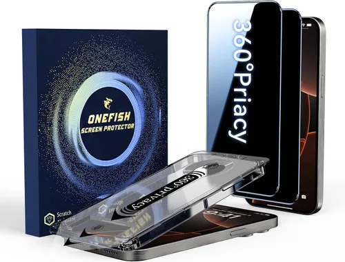 Vista 9 de OneFish Protector de pantalla para iPhone 13 Pro Max / 14 Plus de privacidad, vidrio templado antiespía de 4 vías de 360°, dureza 9H, bordes