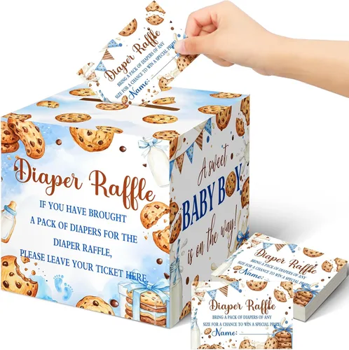 Vista 30 de Teling 51 boletos para rifas de pañales con caja de tarjetas, decoración de baby shower, caja de revelación de género para fiesta de rifas
