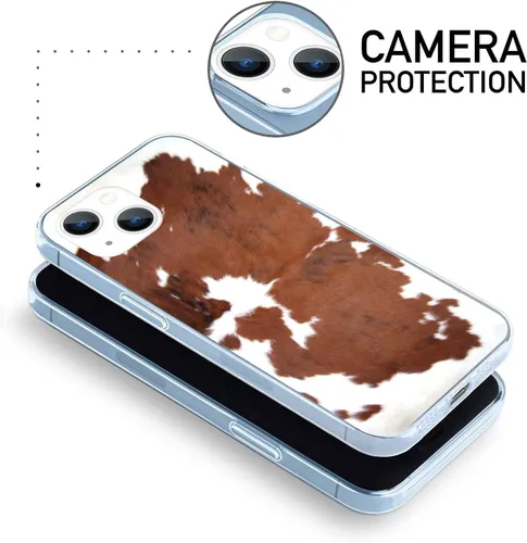 Vista 3 de Funda transparente para iPhone 14 con diseño de animales de granja impresos de piel de vaca occidental para niñas y mujeres, a prueba de golpes