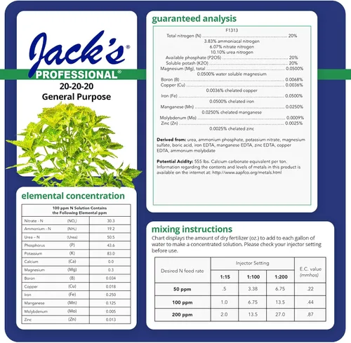 Vista 2 de Fertilizante de Propósito General Jack's Professional 20-20-20 Soluble en Agua con Micronutrientes para Plantas de Alimentación Intensa en Programas