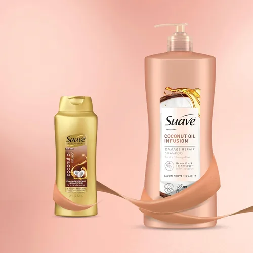 Vista 5 de Suave Champú reparador de daños con aceite de coco, para cabello normal, seco y dañado, con infusión de aceite de coco puro, 28 onzas, paquete de 4
