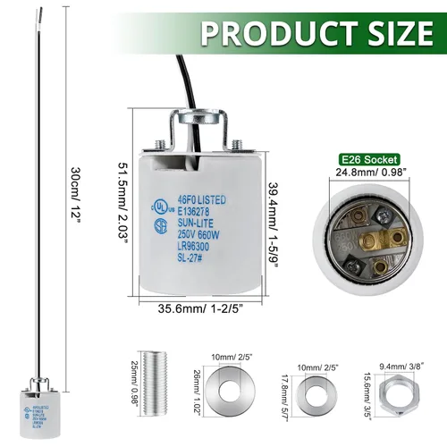Vista 6 de Enchufe de luz E26,Soporte de lámpara de enchufe de bombilla de tornillo Medimun estándar,Enchufe de luz de porcelana E26 con cable para bombilla