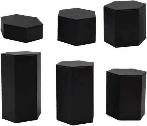 Vista 5 de 888 Display USA, Inc Juego de elevadores de cuero sintético negro con forma hexagonal de lujo de 6 piezas