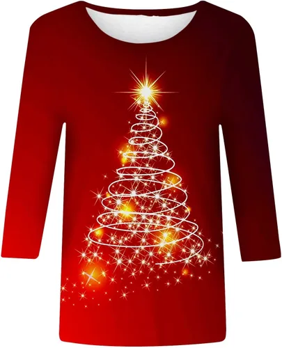 Vista 2 de Women's Tops,Womens Tops 34 Sleeve Crewneck Cute Shirts Casual Print Trendy Tops Three Guarter Length T Shirt