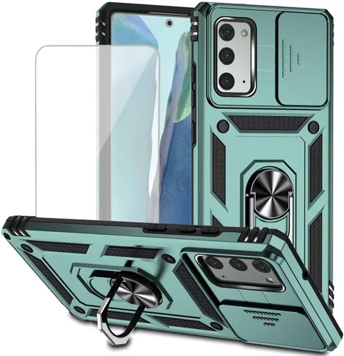 Vista 11 de Funda para Galaxy Note 20, Samsung Note 20 N981U con protector de pantalla de vidrio templado y cubierta para cámara deslizante, anillo magnético