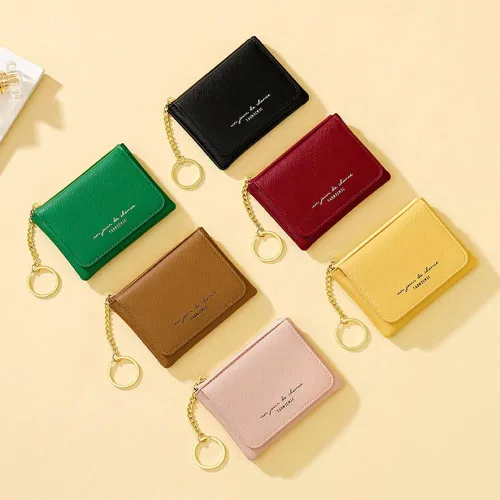 Vista 7 de Monedero mini estuche para mujer, billetera con bolsillo con cremallera y tarjetero frontal, organizador de moda delgada, Rojo -, Estilo mini