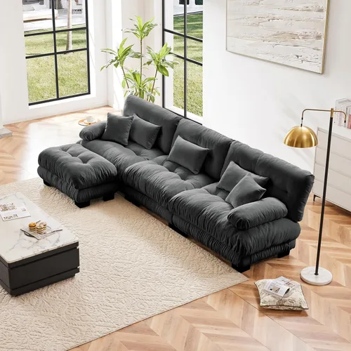 Vista 44 de Sofá modular en forma de U de 118 pulgadas con 2 otomanas, sofá de nube de terciopelo peletizado con almohadas de apoyabrazos de refuerzo, cómodo