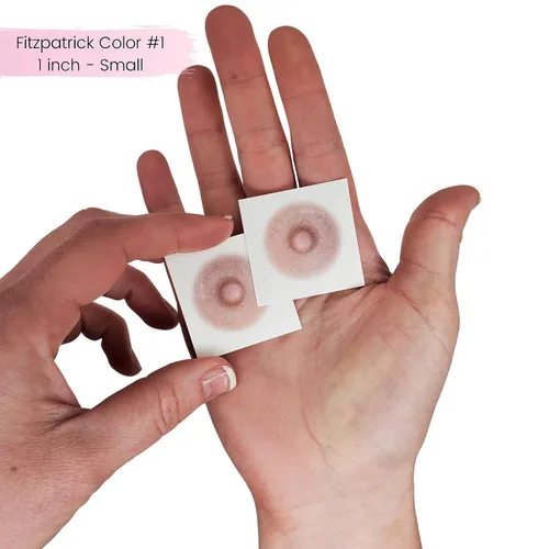 Vista 4 de Tatuajes temporales para el cáncer de mama para mujeres, 1 par, tatuaje de areola, solución de pezón posterior a la mastectomía, color de escala