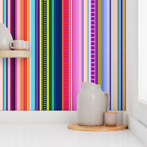Vista 8 de Spoonflower Papel tapiz para despegar y pegar, diseño de rayas de serape, estilo mexicano, colorido y brillante, papel pintado extraíble
