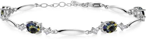 Vista 38 de Gem Stone King 925 Sterling Silver Gemstone Birthstone and White Created Sapphire Tennis Bracelet For Women Oval 7X5MM and 2MM 6 Inch + 1 Inch