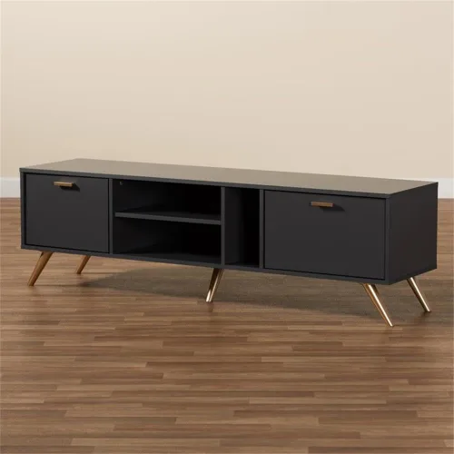 Vista 9 de Baxton Studio Kelson - Soporte para TV, color gris oscuro/dorado