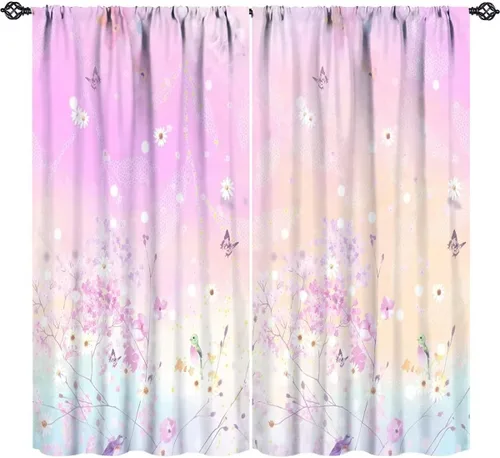 Vista 11 de Cortinas de cocina con hojas de acuarela, diseño de girasol, floral, plantas campestres, primavera, naturaleza, arte, impreso, tela para el hogar
