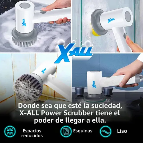 Vista 2 de X-All Limpiador eléctrico giratorio – Herramienta de limpieza recargable ligera e impermeable con control de 2 velocidades con 2 cabezales