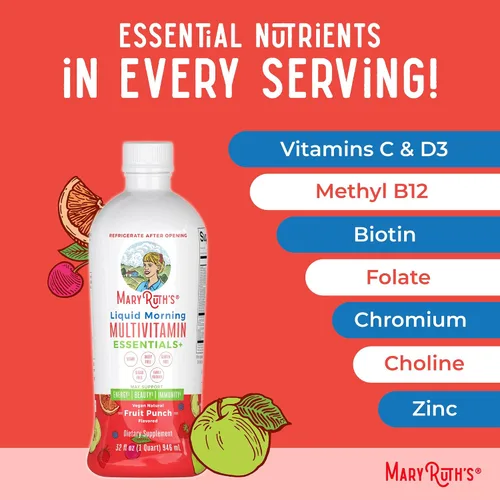 Vista 7 de MaryRuth Organics Liquid Morning Multivitamin Essentials+ Vitamina A C D E B6 B12 Biotina Zinc, para hombre y mujer, multivitamínico, apoyo