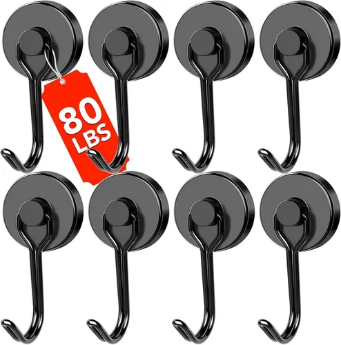 Vista 7 de DIYMAG - Ganchos magnéticos negros, imanes de 18 kg de alta resistencia, 2026, esenciales para cruceros, cabinas, con gancho de metal para colgar
