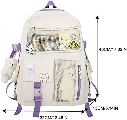 Vista 7 de Mochila kawaii con pin kawaii y accesorios linda mochila kawaii para mochila escolar mochila kawaii para niña linda