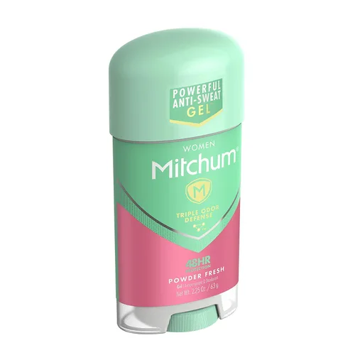 Vista 4 de Mitchum Desodorante antitranspirante de gel, triple defensa de olores para mujeres, polvo fresco, 2.25 onzas, paquete de 4