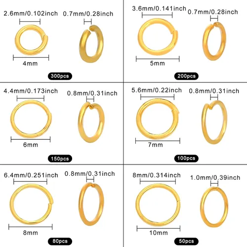 Vista 4 de Anillos de salto de oro de 0.157 in, 0.197 in, 0.236 in, 0.276 in, 0.315 in, 0.394 in, anillos de salto abiertos para joyería suministros