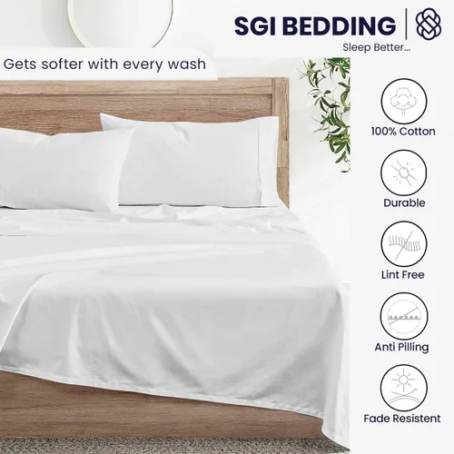 Vista 4 de SGI Bedding - Juego de sábanas de 600 hilos, 4 piezas, 100% de algodón egipcio, tamaño completo, juego de sábanas con bolsillo profundo de 38 cm