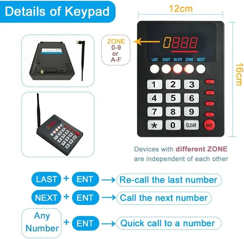 Vista 4 de Take a Number System Sistema de llamadas de cola inalámbrico de 3 dígitos con 1 teclado, 2 pantallas, 1 dispensador de boletos rojo con 1 rollo