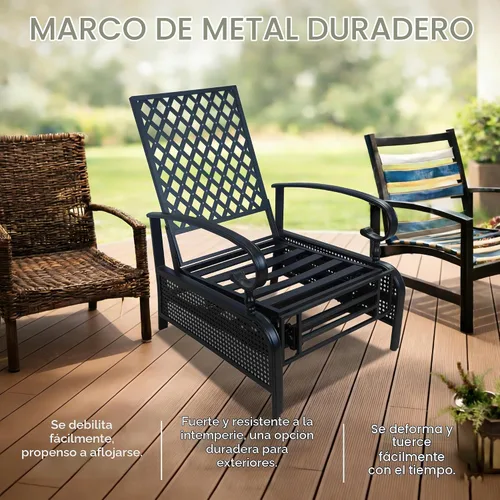 Vista 4 de Kozyard Sillón reclinable ajustable para exteriores, tumbona acolchada para patio con marco de metal extensible para tomar el sol, leer y relajarse