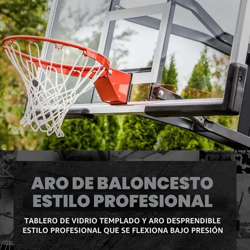 Vista 3 de Silverback Aro de baloncesto de altura ajustable en el suelo con tablero de vidrio templado, borde de separación profesional y almohadilla de tablero