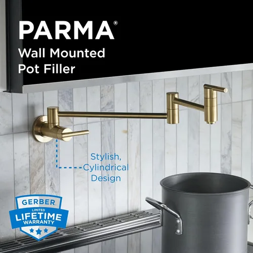 Vista 2 de Gerber Parma - Grifo de llenado de ollas para montaje en pared, para estufa de cocina con boquilla articulada de 22 pulgadas, válvulas de cierre