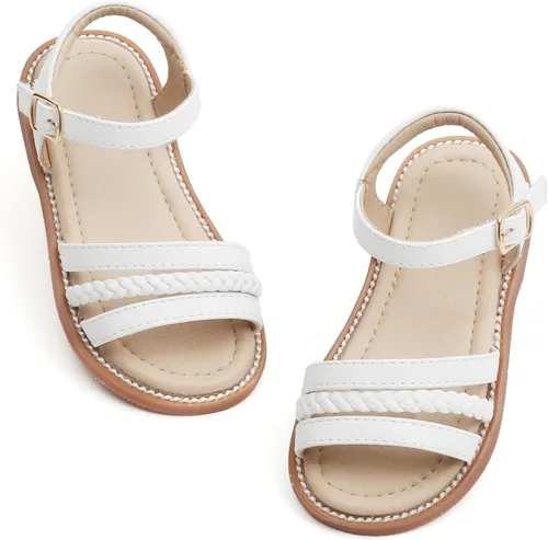 Vista 60 de Sandalias de verano para niñas con puntera abierta, sandalias planas de princesa con suela cómoda D742 Oro