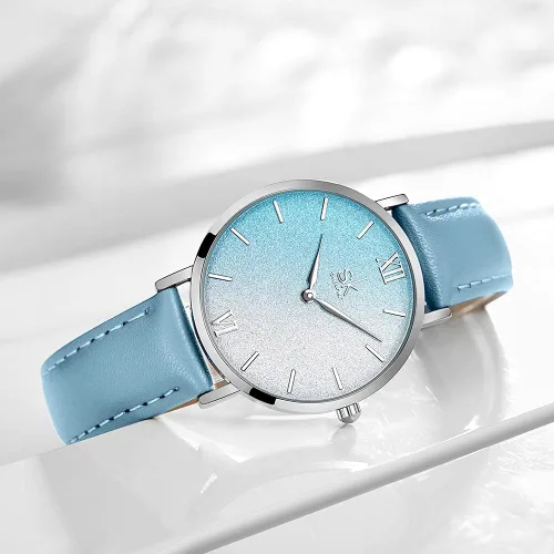 Vista 3 de SK Shengke - Reloj ultra delgado de creativo diseño minimalista, floral o de cielo estrellado con extensibles de piel genuina o acero